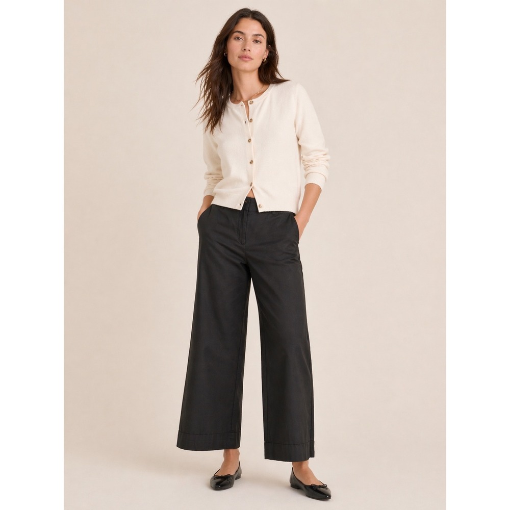 Ann Taylor LOFT Womens Marisa Wide Leg Cotton Stretch Trouser Pants Black 12P
